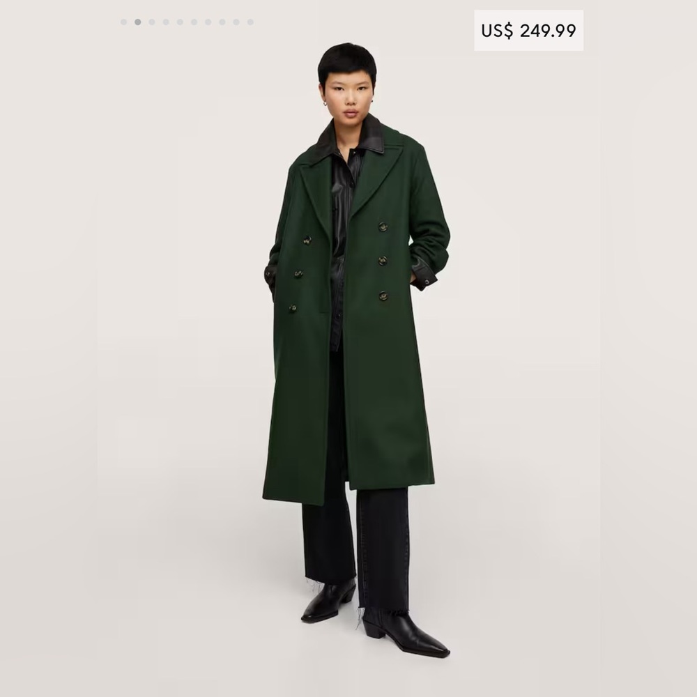 Mango Dark Green Double Breasted Coat